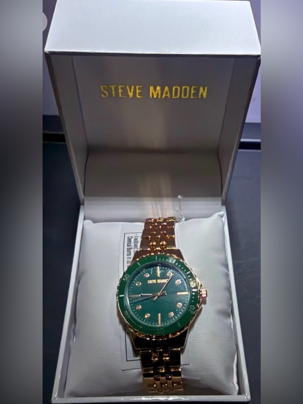 Steve Madden Gold-Tone Men’s Watch with Green Dial